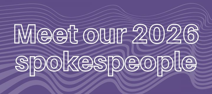 Purple graphic that reads "Meet our 2026 spokespeople"